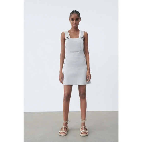 Zara light blue gray knit jumper overalls dress size S - Picture 2 of 10